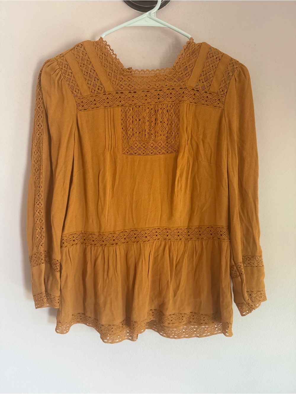 Point Sur J.Crew Mustard Yellow Lace Crochet Boho Peplum Blouse K2664 NWT 4